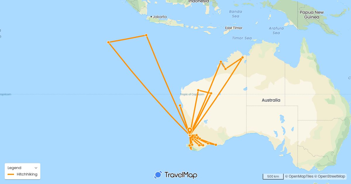 TravelMap itinerary: hitchhiking in Australia (Oceania)